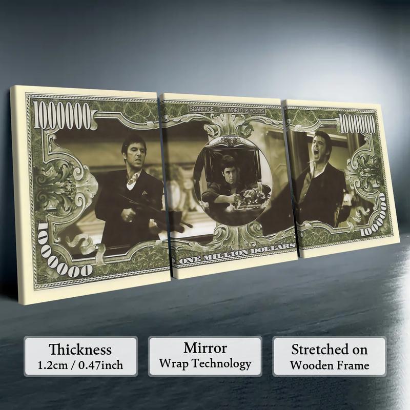 3 Count wooden frame canvas, Gangster Legend Money Pattern poster, Vintage Money Art Decoration, Exquisite Mural, Stylish Bedroom Decoration, Modern Home Decoration, Living Room and Hallway Wall Decoration, HD, waterproof, Art