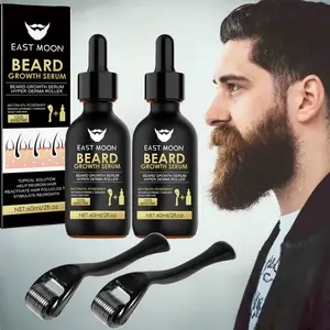 Men's Beard Care Serum & Derma Roller Kit - Nourishing Oil for Thicker, Shinier Beards, Daily Grooming Essential for Men's Hair Care