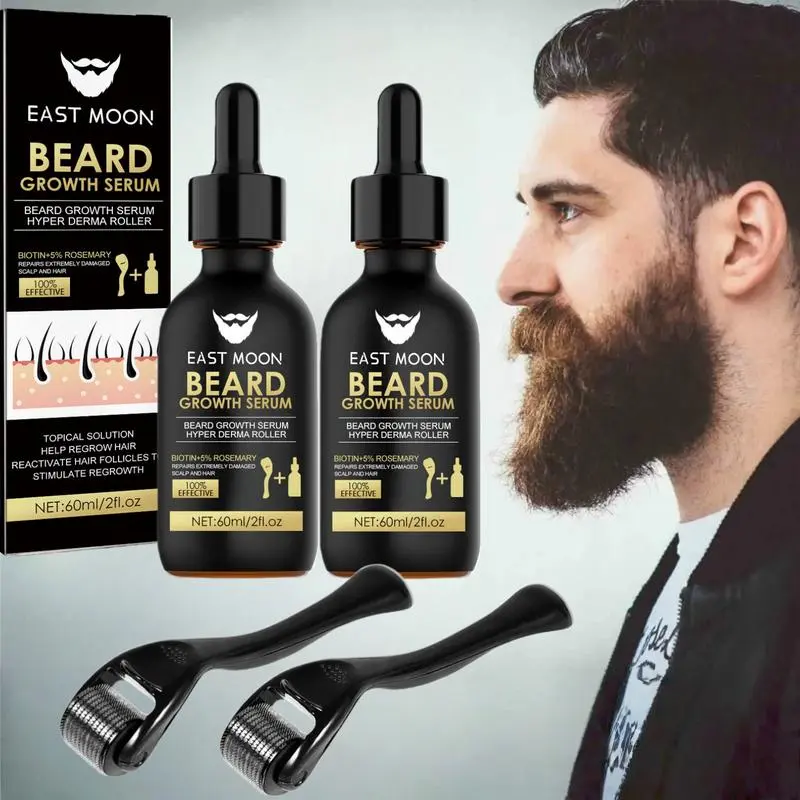 Men's Beard Care Serum & Derma Roller Kit - Nourishing Oil for Thicker, Shinier Beards, Daily Grooming Essential for Men's Hair Care