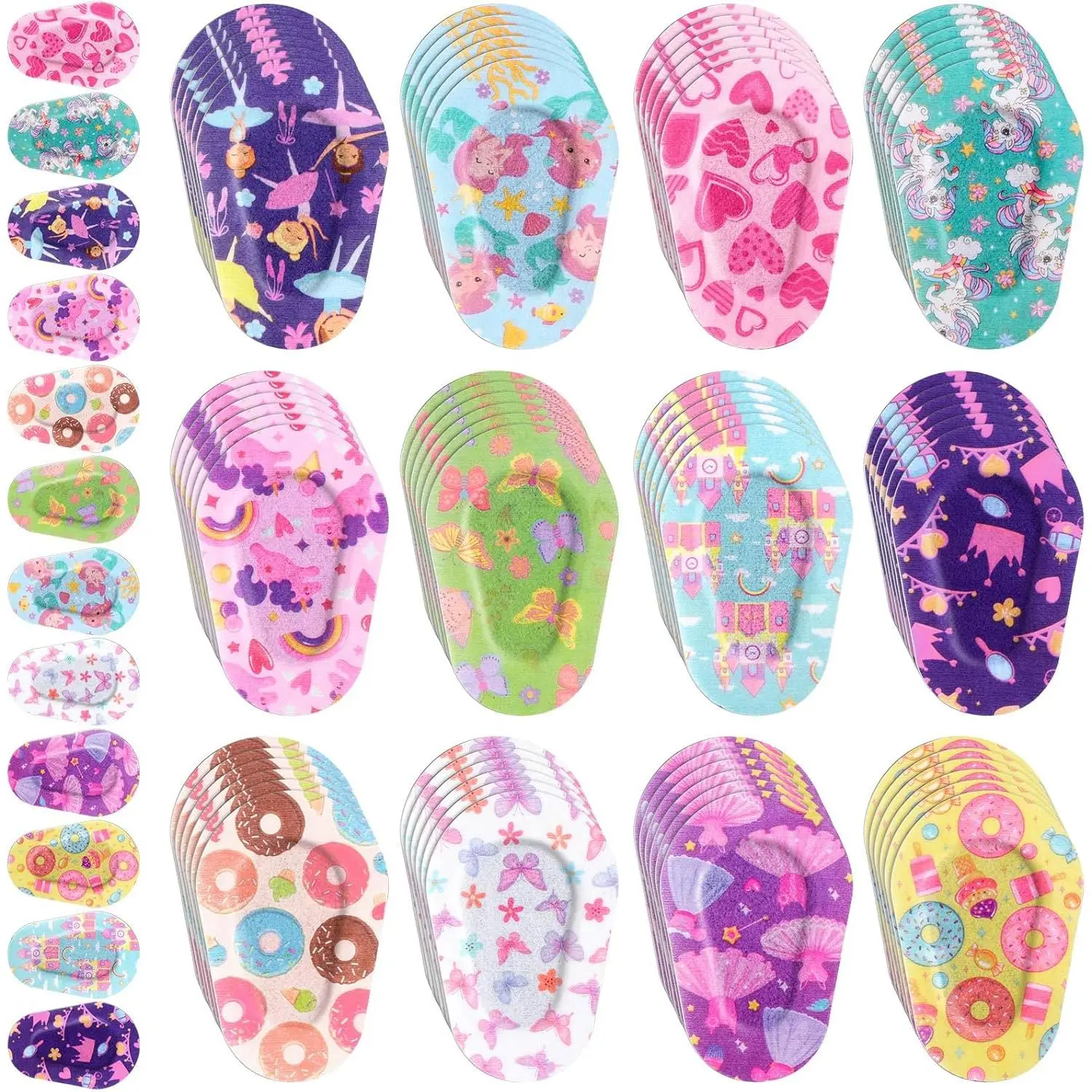60 count Adhesive Eye Patches for  Girls  Eye Patches Bulk Breathable Material, Light Blocking Cotton Colorful and Fun Designs Adhesive  for Girls, 12 Styles
