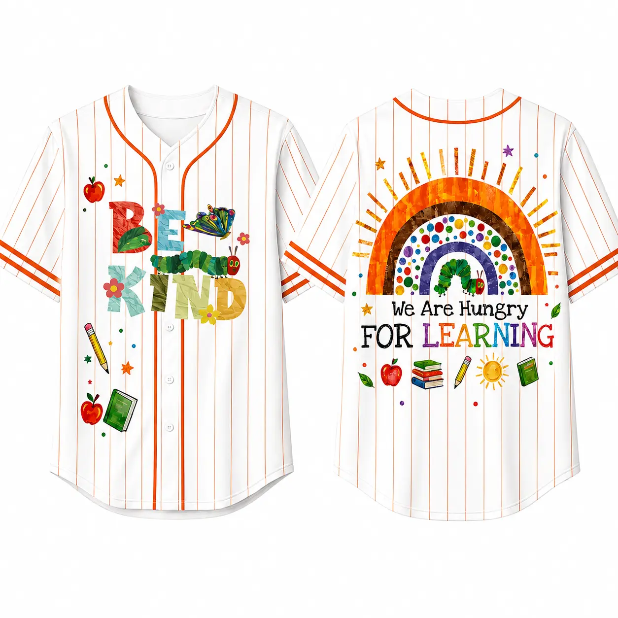 Be Kind Learning Baseball Jersey, Colorful Rainbow Classroom Button Up Shirt, Teacher Appreciation Unisex School Top