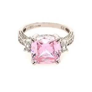 Woman's  Sterling Silver 925 Pink/White CZ Ring