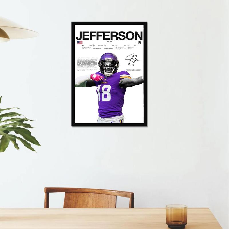 Justin Jefferson Hardline Series Poster, Justin Jefferson Signature Poster, Minnesota Football Wall Art For Fans, Sport Gift For Men [UNFRAMED - PRINT ONLY]