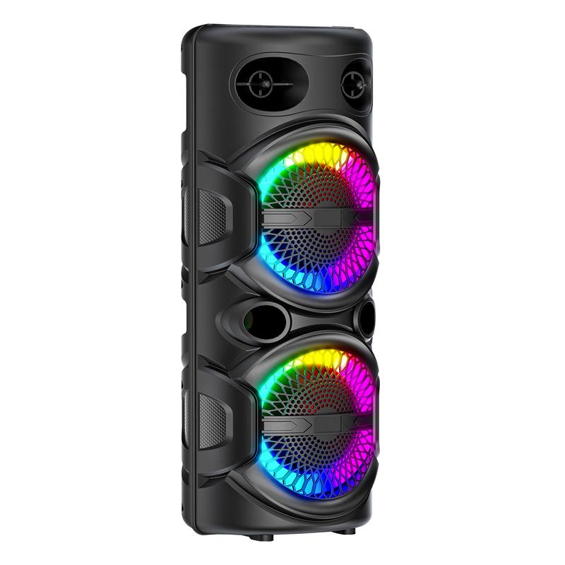 Portable Bluetooth Speaker Dual 8 inch Subwoofer Party Speaker Rechargeable With Microphone LED Light FM Remote Control Sound System