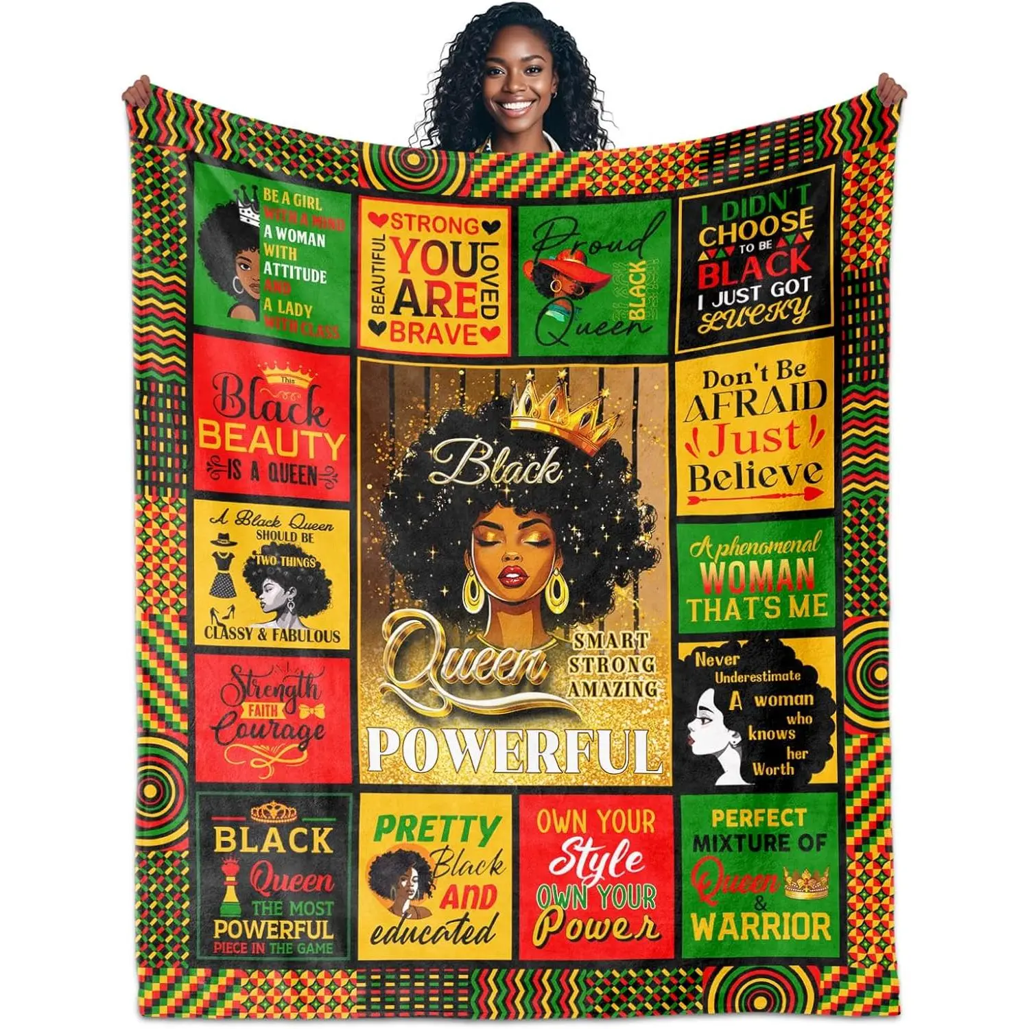 African American Gifts for Women, Afro Girl Blanket 60"X50", Positive Gifts for Woman, Birthday Gift for Women, Encouragement Inspirational Black Queen for Juneteenth