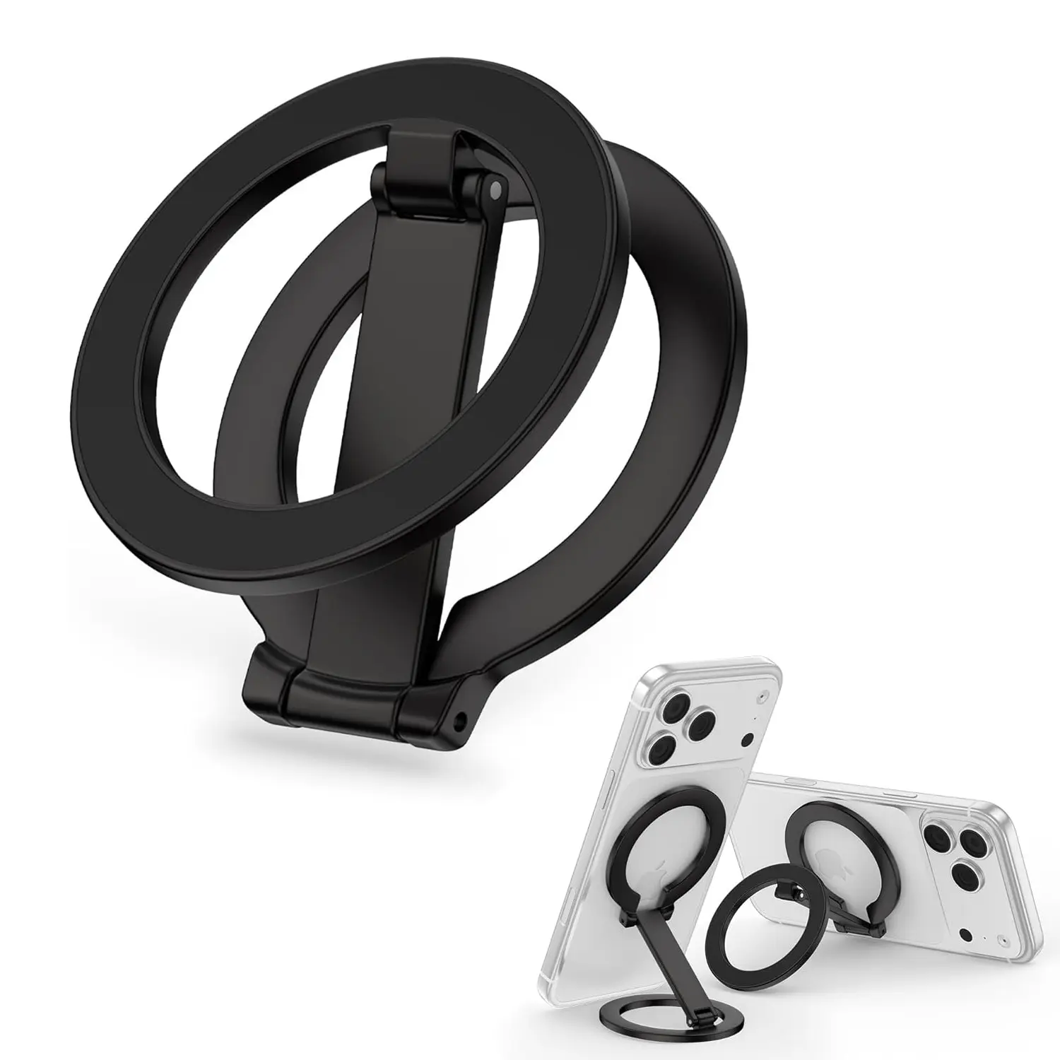 Magnetic Phone Grip for Magsafe, Foldable 360° Rotation Kickstand Mag Safe iPhone Stand, Dual-Sided Magnet Finger Loop Cellphone Ring-Style Holder for iPhone 17/16/15/14/13/12 Series&MagSafe Car Mount