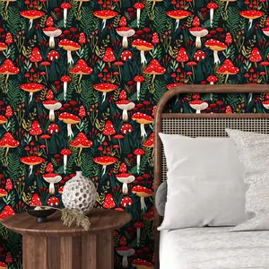 Polka Dot Mushroom Wallpaper Roll, Bohemian Style, Moisture-Proof Self-Adhesive, Easy to Install, Home Decor for Kitchen Bedroom Living Room