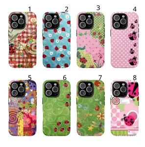 Floral Dot Ladybug Print Phone Case, Durable Two-In-One Protection, Fits iPhone 17 16 15 14 13 12 Pro