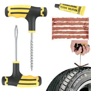 Tire Repair Tool Kit (Yellow & Black/4-Piece Set) | Card-insertion packaging for portable storage | Quickly repairs flat tires | Universal for cars/motorcycles/electric vehicles