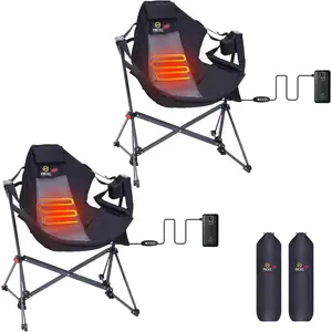 Heated Hammock Camping Chair, Swing Chair, Folding Rocking Chair, Camping Chair, High Back with Stand, Cup Holder, Side Pocket, Heavy Duty 10000mAh Power Bank Included