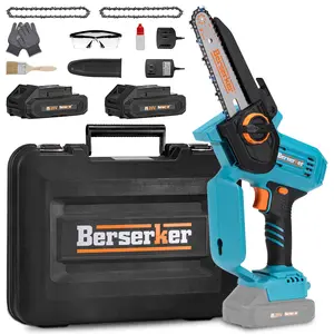 Berserker 20V Mini Chainsaw, 6 Inch Cordless 2 * 2.0Ah Rechargeable Battery Powered and Charger, Small Portable Hand Held Electric Chain Saw for Tree Trimming, Branches Pruning, Wood Cutting