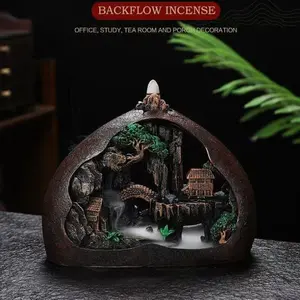 1pc, Smoke Waterfall Backflow Incense Burner Creative Home Decor Incense Holder Portable Resin Censer Mountain River Handicraft (Without Incense）