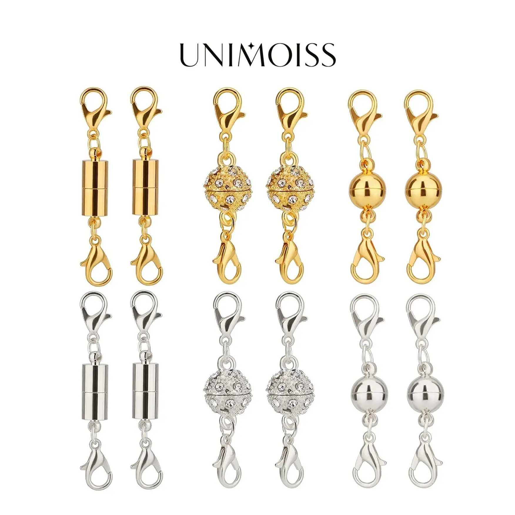 UniMoiss 12 Pieces Magnetic Jewelry Clasps Lobster Clasp Extender Clasp for Necklace Bracelet Jewelry DIY Accessories Practical Gifts