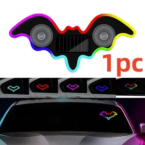 Solar Powered Car Neon Light Wireless Cute Bat Shaped Led Ambient Light Suction Cup USB Rechargeable Atmosphere Breathing Lamp Car Decorative Light