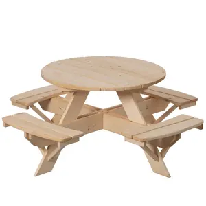 360 stand Wooden Kids Round Picnic Table Bench - Multi-Use Outdoor Suitable Furniture with Wooden Construction for Backyard Playtime and Dining, Easy Setup, Natural Finish