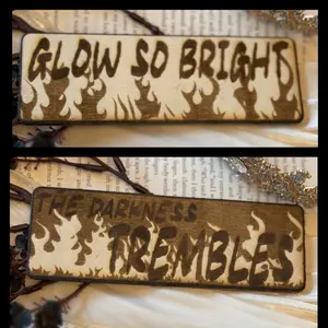 Kindred’s Curse Saga Bookmark double sided with Quote "Glow So Bright the Darkness Trembles" - Officially Licensed Design, Custom Stain Colors Available