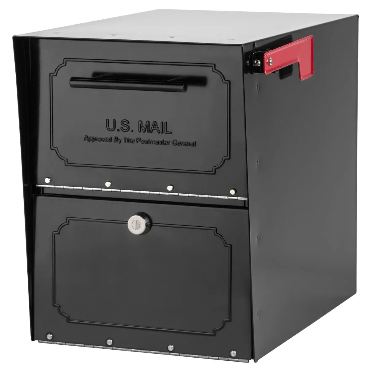 212 MAIN Architectural Mailboxes Oasis TriBolt Post Mount Locking Mailbox - Black, Galvanized Steel, Heavy Gauge, Concealed Clip, Security Feature