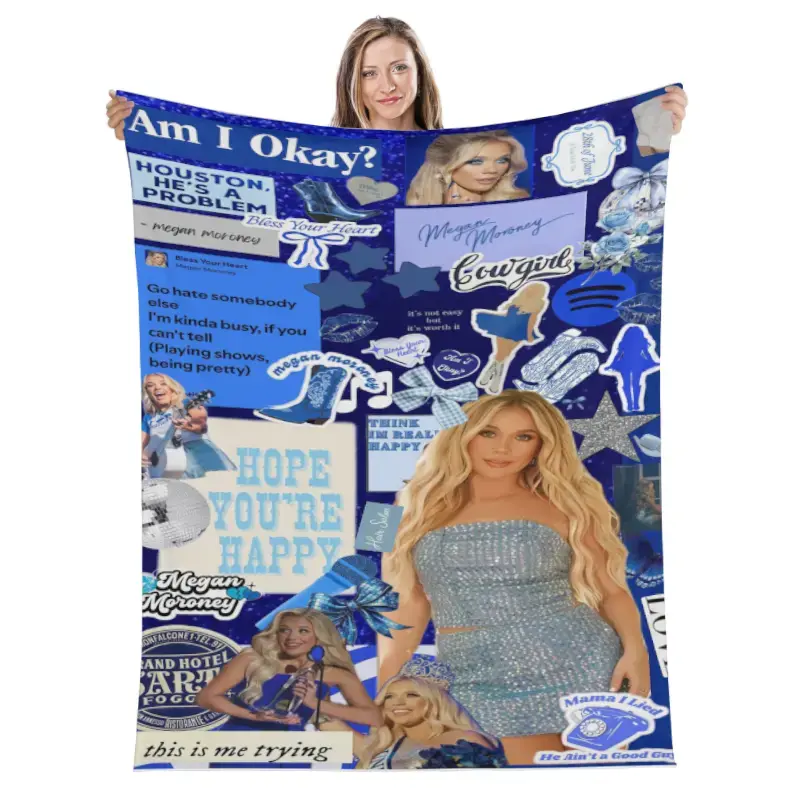 Ultra Soft Megan Moroney Collage Throw Blanket, All Season Cozy Flannel Blanket Ideal for Daily Use & Holiday Fan Gifts