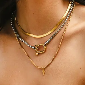 Waterproof Stainless Steel Chain Necklace, Unisex Casual Trendy Non Tarnish Necklace, Fashionable Jewelry Accessories for Women Party, Daily Decor, Trendy All-match & Exquisite Jewelry for Birthday Gift, Fashion Cool Accessories
