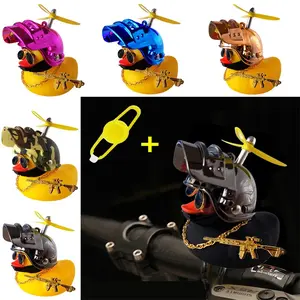 Broken Wind Rubber Duck Motor Accessories Yellow Duck with Helmet Auto Car Accessories Duck In The Car Car Interior Decoration