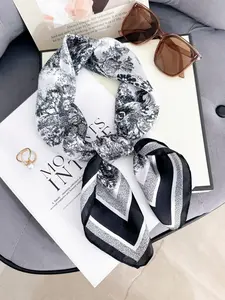 27.6 Inch Square Scarf with Landscape Print for Women, Fashionable Headband with Silk-like Elegance, All Seasons Casual Accessory for Style Enthusiasts