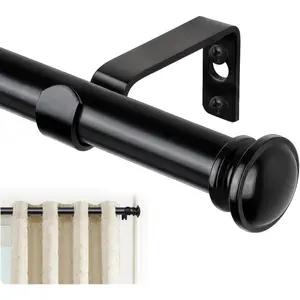 Telescoping Splicing Curtain Rod 32 to 58 Inch(2.6-4.8ft), 3/4 Drapery Rods for Windows 20 to 53 Inch(1.7-4.4ft), Decorative Single Rod with Small Cap Finial, Black