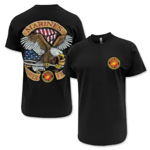 US Marine Corps Eagle Shirt, Marines Semper Fi T-Shirt, USMC Patriotic Military Graphic Tee, Marine Veteran Gift, Eagle Flag Back Print Shirt