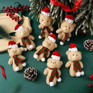 3-piece cute Christmas teddy bear plush toys with Christmas hats and scarves - Soft polyester-filled animals, perfect for gift box decorations, holiday souvenirs (Thanksgiving, Christmas, Valentine's Day, birthdays), Christmas decorations Bear Ornament
