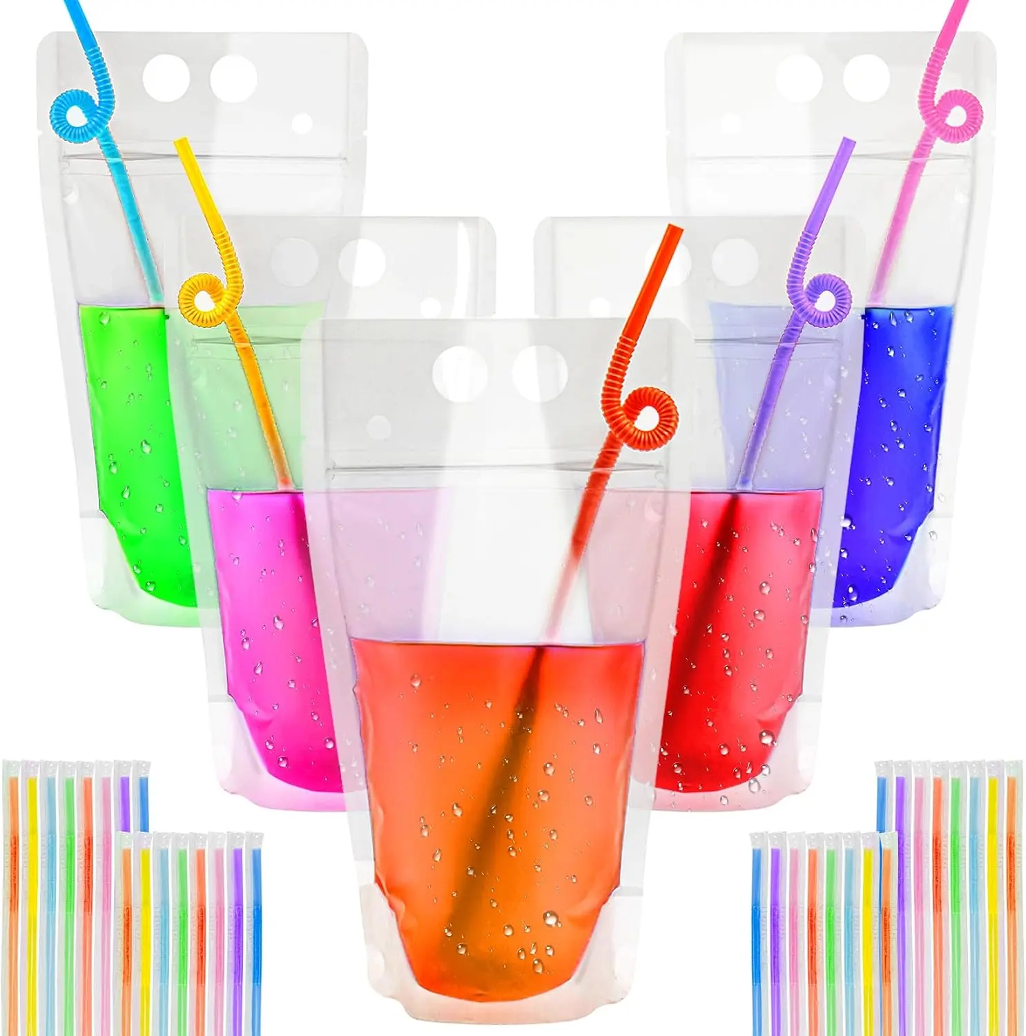 44 Drink Pouches with Straws Individually-Wrapped - 17oz Juice Drink Pouches Adults Alcohol Clear Plastic Halloween Blood Bag Reusable Cocktail Liquor Liquid Smoothie Party Hot Weather Cooling | 17oz Adults Alcohol Pouches, Plastic Halloween Blood Bags f