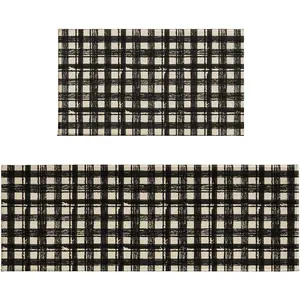 Black Buffalo  Kitchen Mats for Floor Set of 2  Black Checkered Kitchen Rugs Tartan Gingham Decorative Non Slip Washable Absorbent Kitchen Runner Rugs Decor,17x30 and 17x47 Inch