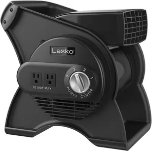 Portable Utility Fan, 12” 289 CFM Pivoting High Velocity Air Mover Blower Fan, 3 Speeds, 2 Accessory Outlets 120V, Black, U12104