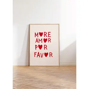 More Amor Por Favor Print Minimalist Heart Poster Aesthetic Living Room Art Love Wall Decor Eclectic Art Print Decoration Gift Glossy Ornaments Artistic Photo