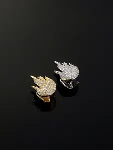 Hip Hop Flame Single Gold Tooth Cap with Full Rhinestones, Unique Punk Style Teeth Jewelry Tooth Gem for Everyday Wear, 14k Gold Plating