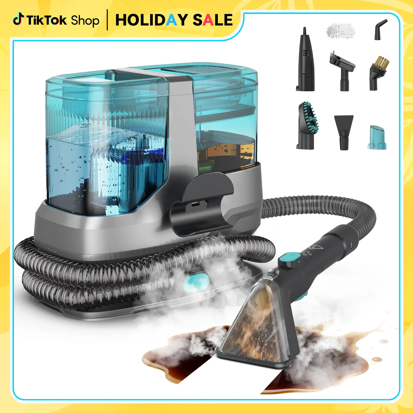 Steam Upholstery Cleaner with 18KPa Powerful Suction Deep Steam Cleaning, Steam Portable Carpet Cleaner Machine for Kitchen, Sofa, Pets Stains, Carpet, Car, with 10 Pcs Steam Cleaning Tool Set, C688 Steam Cleaners home essentials #Techvibes