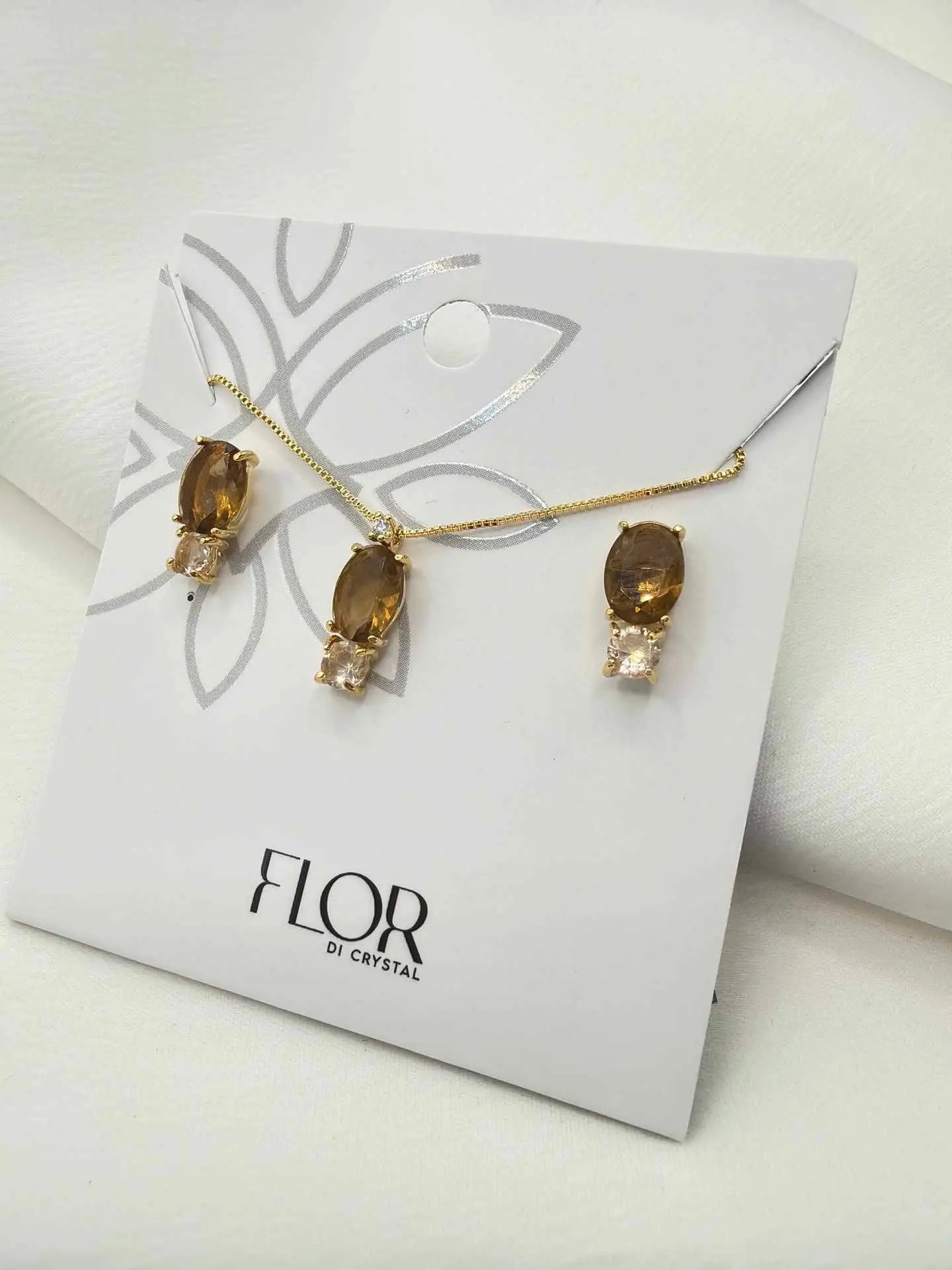 Conjunto - Small Luxury oval brown and peach Necklace & Earring Set