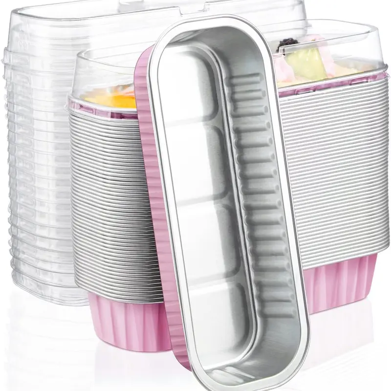 Cupcake Liners with Lids, 30pcs 6.8oz 6.5"x2.5"x1.2" Aluminum Disposable Foil Mini Loaf Pan Tin with Lids,Cupcake Baking Cups Ramekins Containers, Dessert Cheesecake Creme Brulee Ramekins Pan