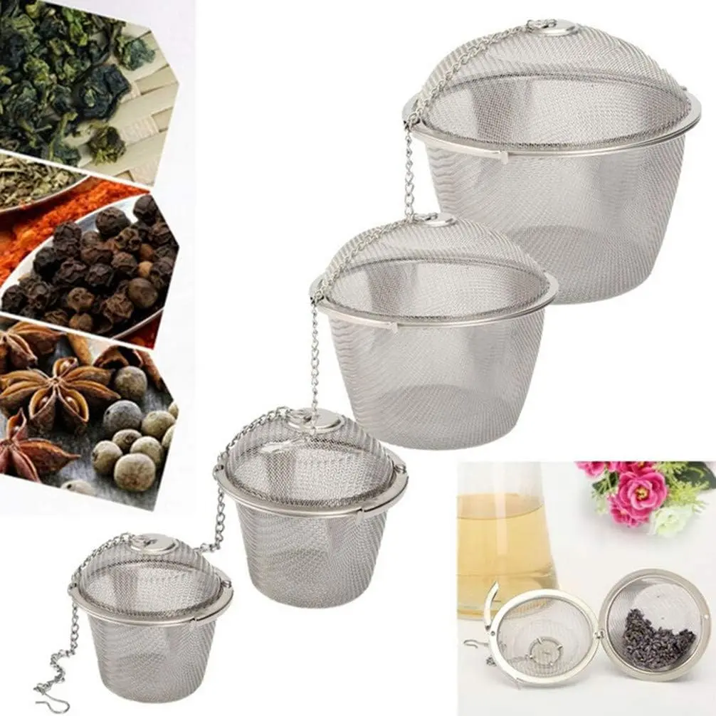 1Set Stainless Steel Tea Strainer Infuser with Brush and Spoon Kit, Tea ball Locking Ball Tea Spice Mesh Herbal Ball Cooking tools With Chain