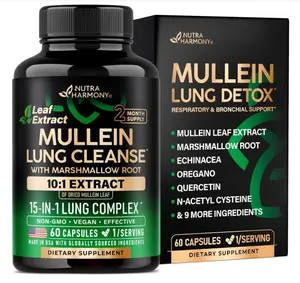 Mullein Lung Detox - Mullein Leaf 10:1 Extract - Marshmallow Root | Echinacea | Oregano | Quercetin | NAC - 15-in-1 Lung Support & Cleanse for Smokers Supplement - for Women & Men - 60 Vegan Capsules