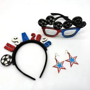USA Fan'S Three-Piece Set For The World Cup In Mexico And Canada: Headband, Glasses, And Earrings For Party Cheer And Photo Props