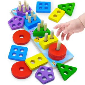 Lucas & Friends Wooden Stacking and Sorting Toy for Toddlers, Montessori Learning Puzzle for Ages 3-5, Educational Color & Shape Toy, Learning Puzzle Gift