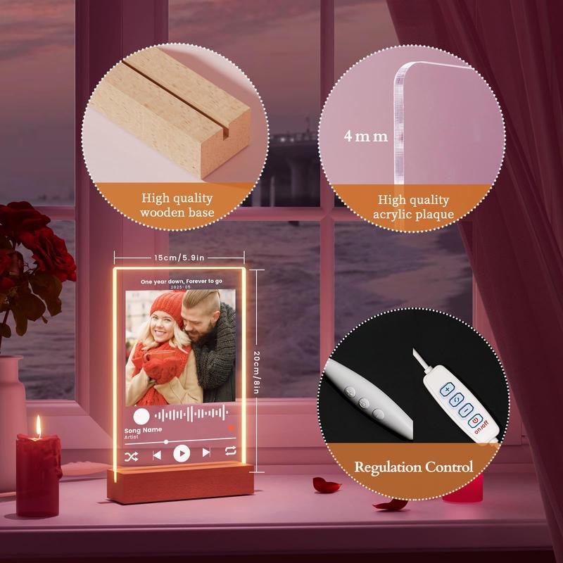 Personalized LED Night Light Photo Plaque with Scannable Song Code, Custom Music Plaque Night Light Gift for Valentine's Day, Song Picture Frame, Custom Led Light Night Lamp, Custom Actylic Music Photo Plaque, Gift for Boyfriend, Anniversary Gift