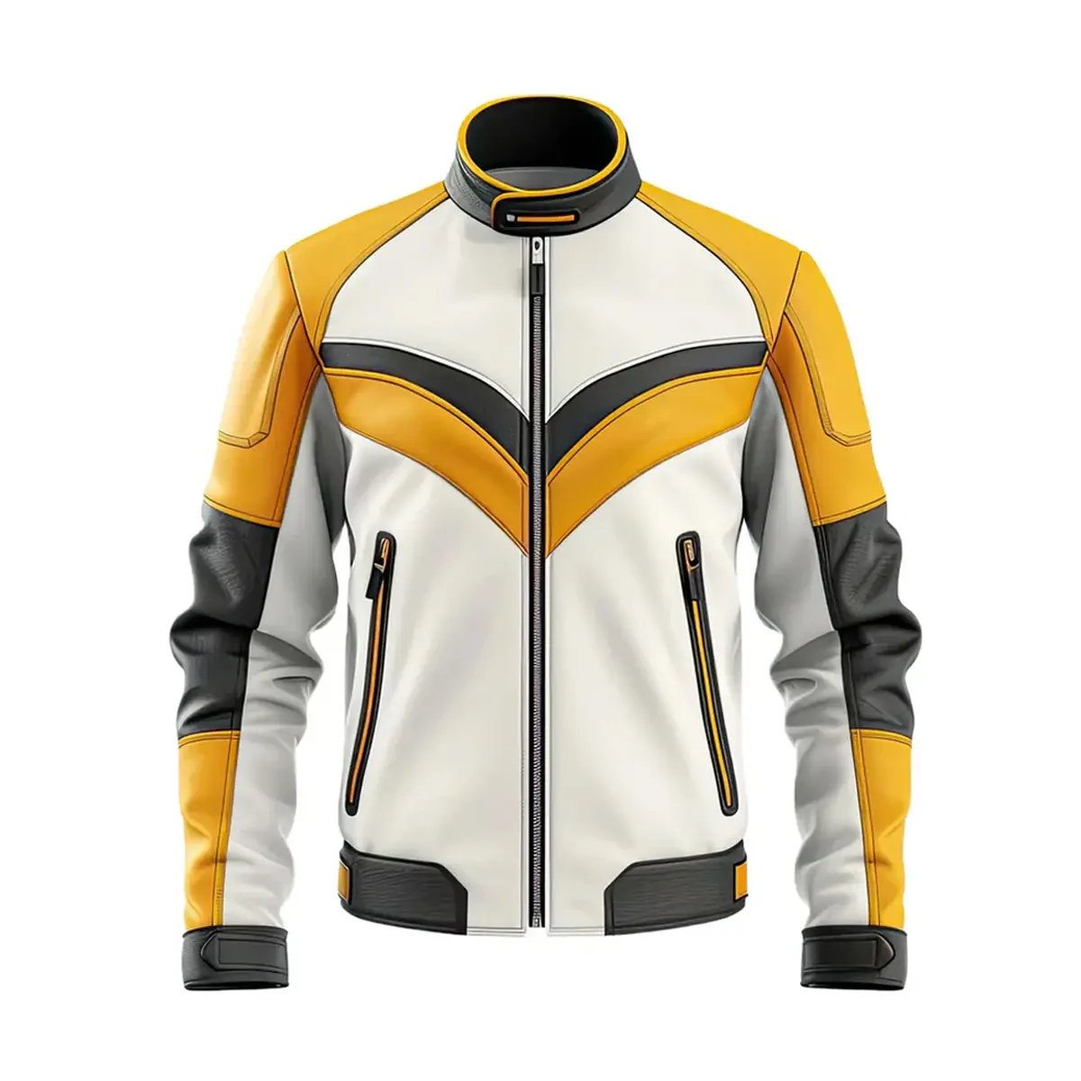Men's yellow leather jacket, Moto Jacket, Casual Racing Style, Zip Front, Stand Collar, Lightweight Hide Crafts