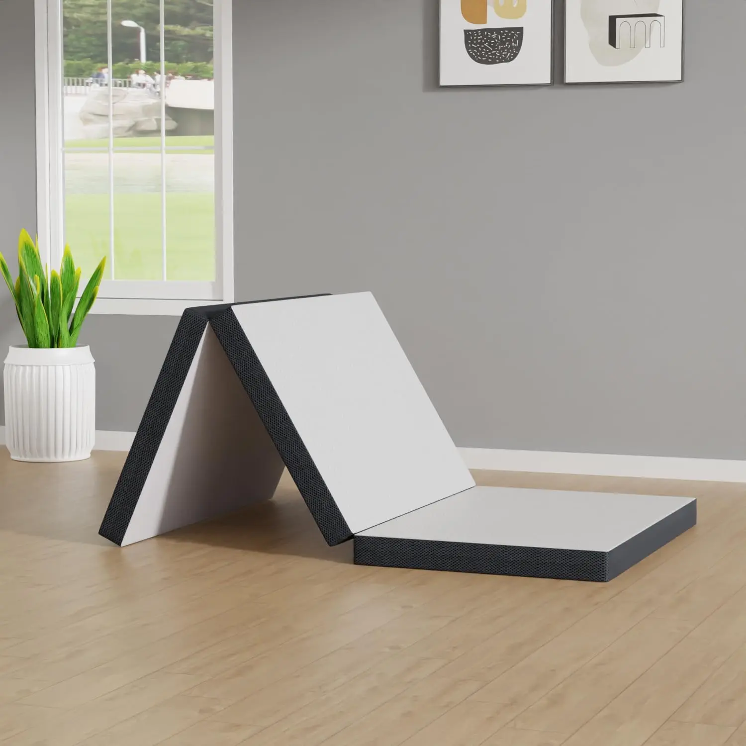 Tri-Fold Memory Foam Mattress 3/4 Inch, Foldable Portable Mattress for Guest Camping Travel, Removable Washable Cover, Compact Floor Mattress