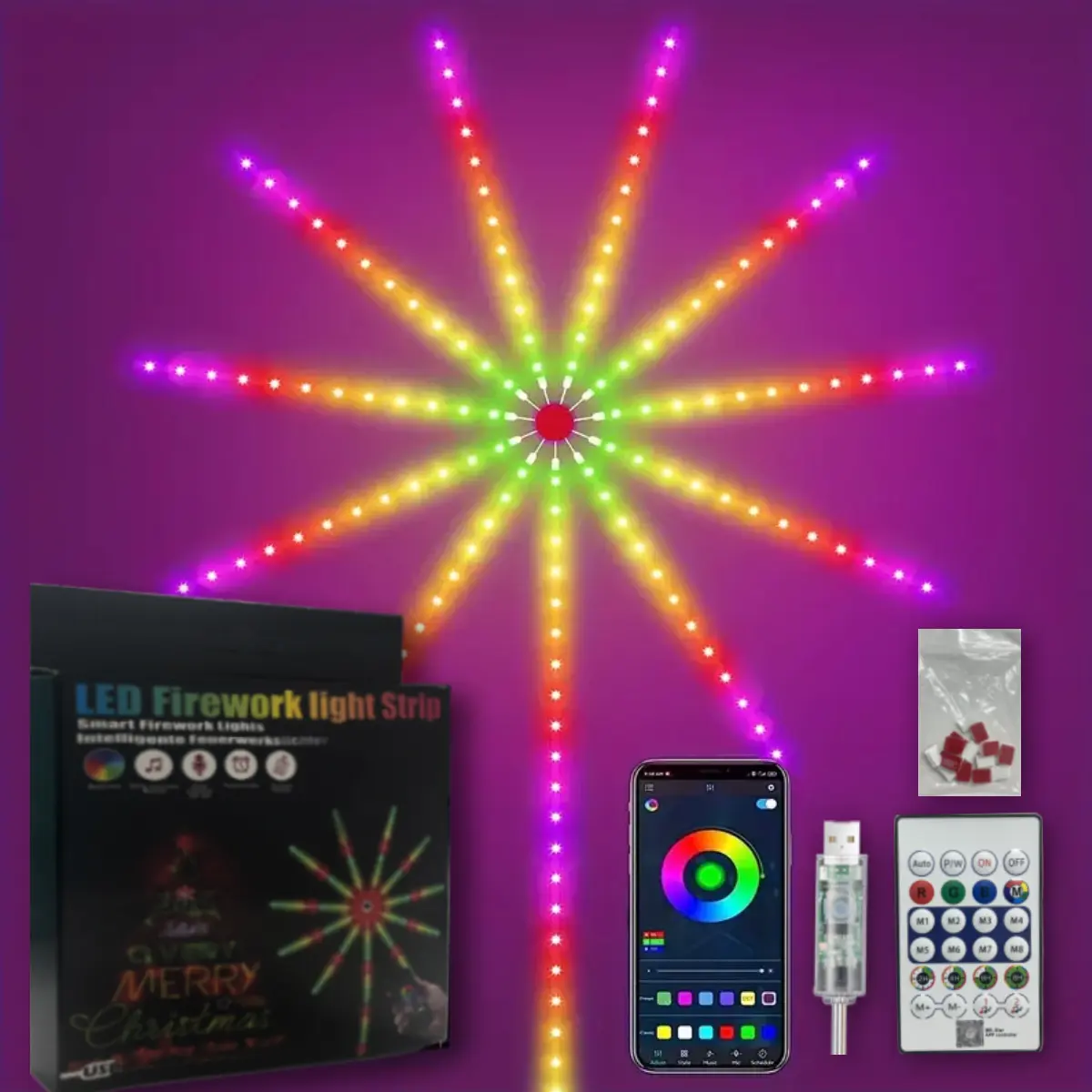 Fireworks LED Light, LED Lights, RGBIC LED Lights for Bedroom, LED Light Strip with Remote App Control, Color Changing Music Sound Sync Light for Bedroom, Suitable for Bar, Party, Christmas, Holiday Decorations, Holiday Decorations for Home