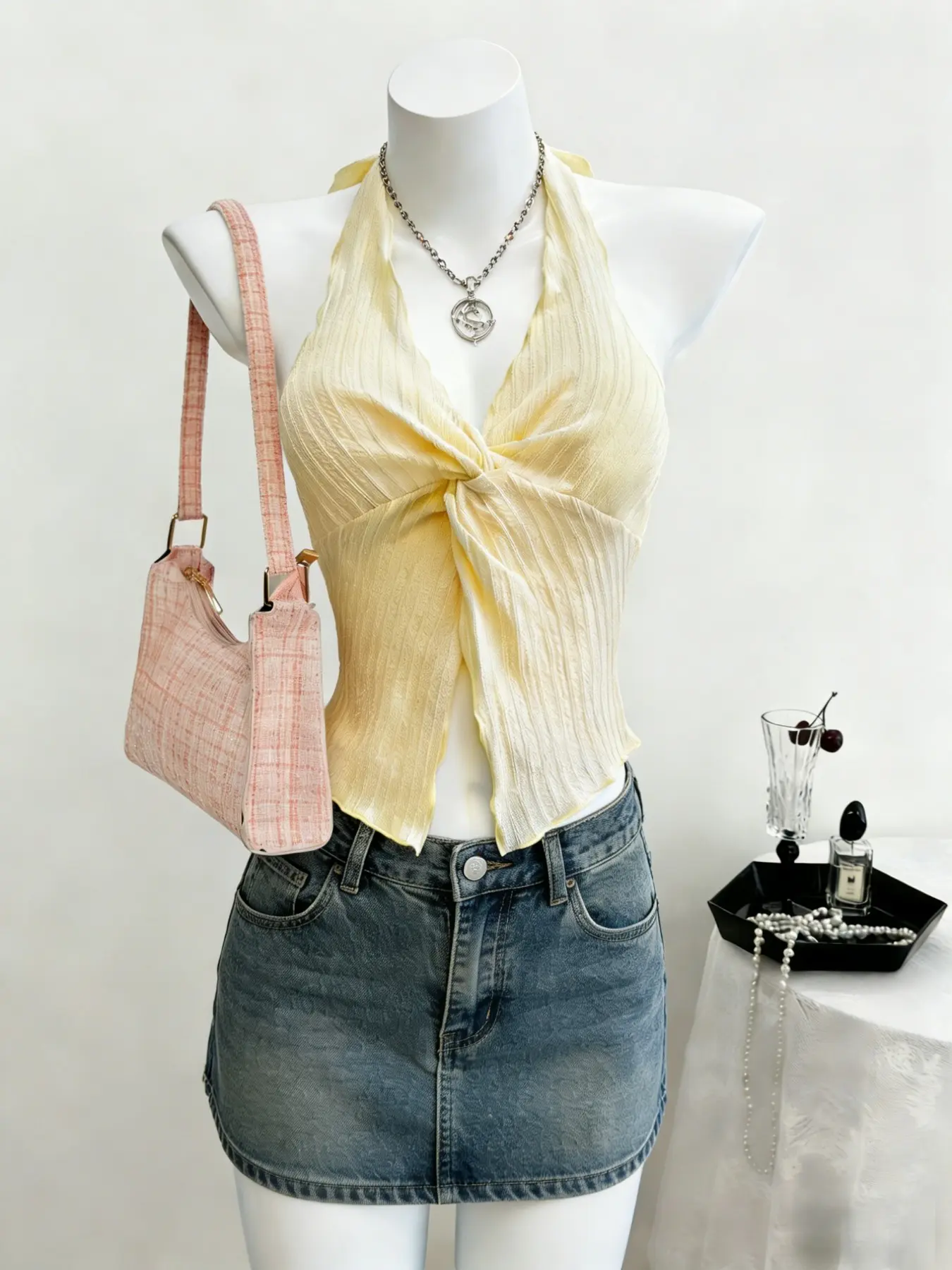 Y2K Style Halter Top, Women's Solid Color Knot Front Split Hem Vest, Summer Sexy Backless, Casual Fashion Crop Top
