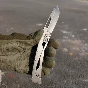 EDC Gear Mechanism Folding Pocket Knife，Tactical Stonewashed Gear Folding Knife, Must-Have Survival Gear for Outdoor Adventures