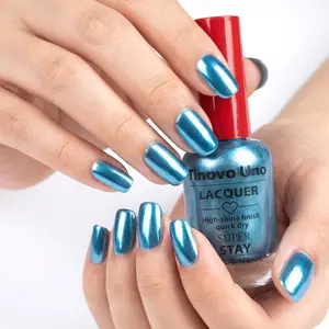 Tinovo Uno New Arrival Glossy Shine 1882 Metallic Blue Nail Polish Gel, No Need UV/LED Curing, Natural Quick-Drying Formula, Chrome Bright Finish, Nail Salon Effect, Long-lasting, Durable Nails, Super New Year Holiday Gifts, with Original Brand Logo