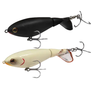 GoBait 2-Pack Floating Propeller Tail Lures, 10.5cm 0.7oz Topwater Whopper Plopper Fishing Bait for Bass Pike, Day & Night 20g Matte Black & Bone Combo Set