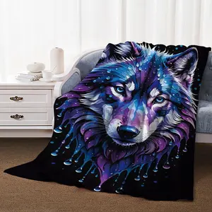 Wolf Pattern Blanket,  1 Count Soft Air-Conditioned Room Throw, Warm Nap Blanket For Home & Office