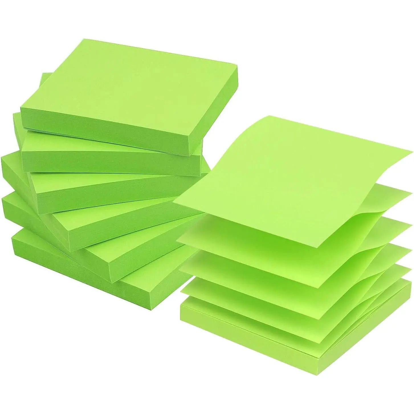 Pop Up Sticky Notes 3x3 Refills Self-Stick Notes 6 Pads, Solid Color, 100 Sheets/Pad (Green)
